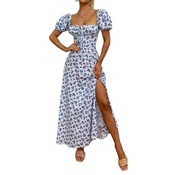 Dresses & Skirts - NWT/Women's Puff Sleeve/Floral Split Maxi/Flowy A Line Casual Dress/Size: XL
